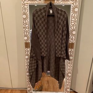 Brown and Beige Checkered high-low cardigan